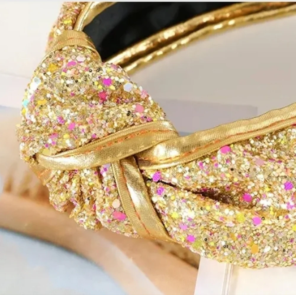 Glitter Sequins Knot Hairband Headband, Gold